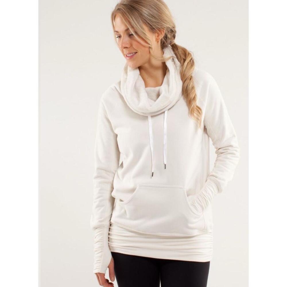 Lululemon Dont Hurry Be Happy Funnel Sweatshirt Womens Size Medium Bone CowlNeck - Picture 11 of 16